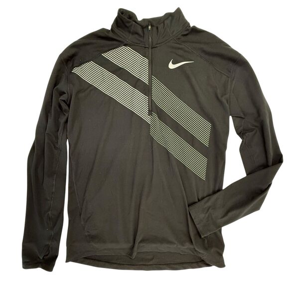 Nike Men Dri-FIT Element 1/4 Zip Black Reflective Running Top M Shirt Thumbholes - Picture 1 of 11